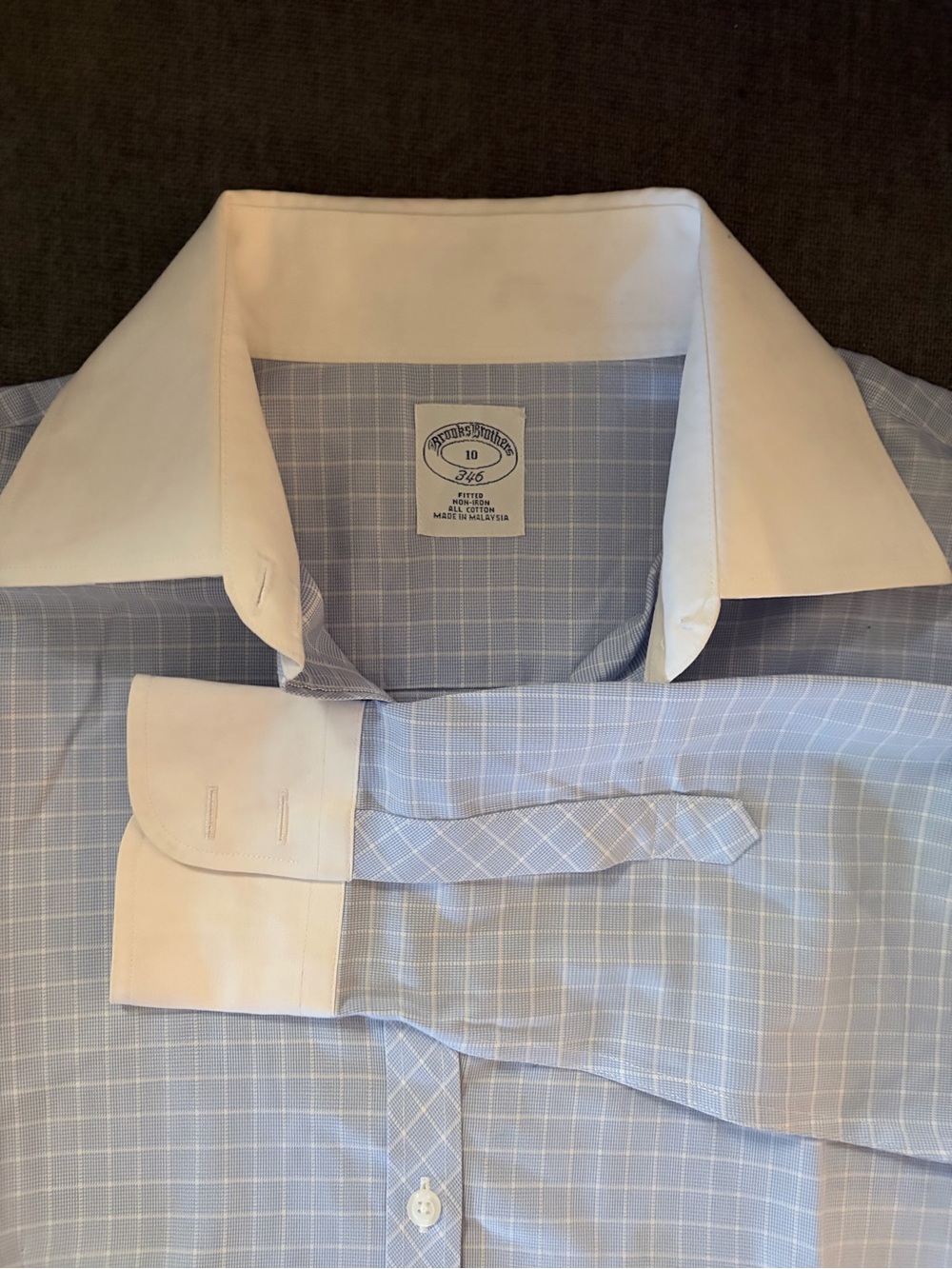 Brooks Brothers Light Blue Windowpane Button-Down Shirt with White Collar